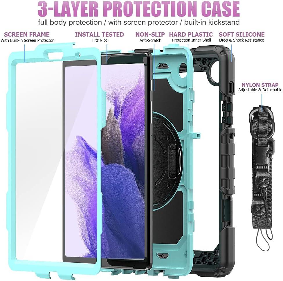 Samsung Galaxy Tab A7 Lite Case 8.7 inch 2021(SM-T220/T225/T227), with Screen Protector Pencil Holder Kids Shockproof Silicone Cover 360 Stand Hand Strap for Galaxy Tablet A7 lite,Purple