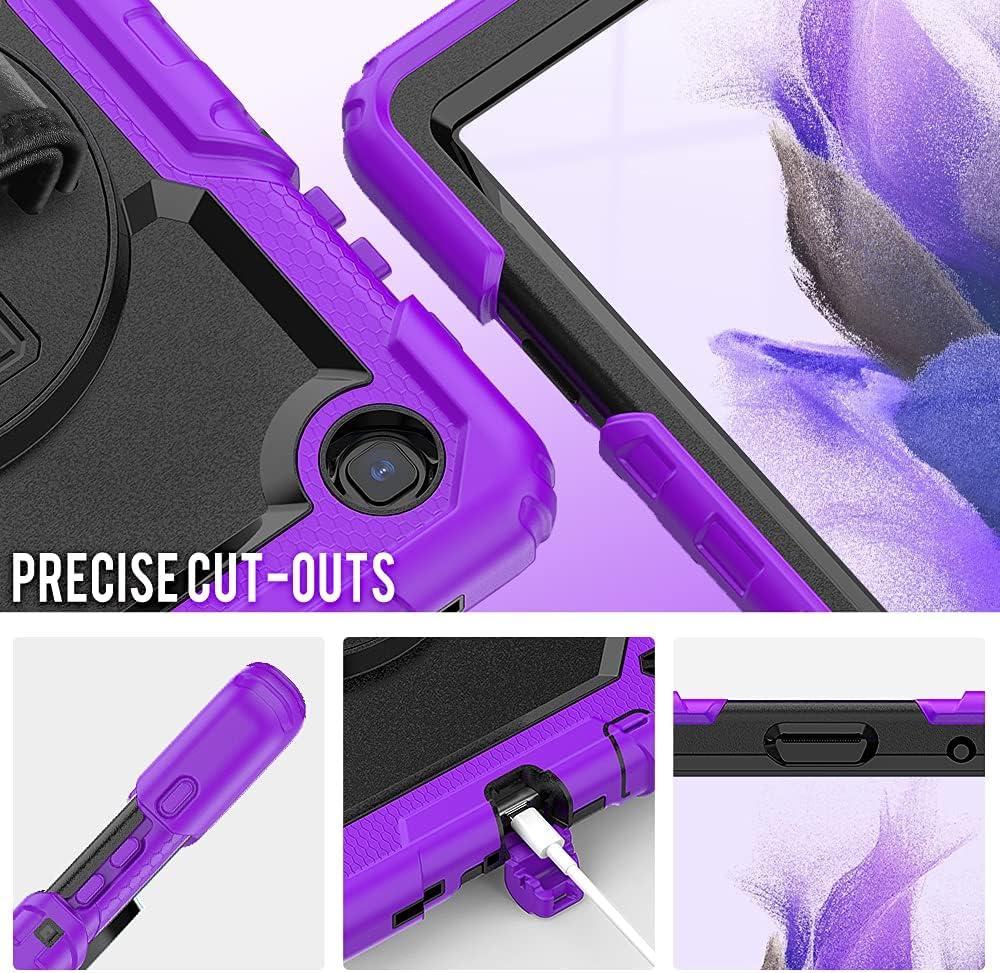 Samsung Galaxy Tab A7 Lite Case 8.7 inch 2021(SM-T220/T225/T227), with Screen Protector Pencil Holder Kids Shockproof Silicone Cover 360 Stand Hand Strap for Galaxy Tablet A7 lite,Purple