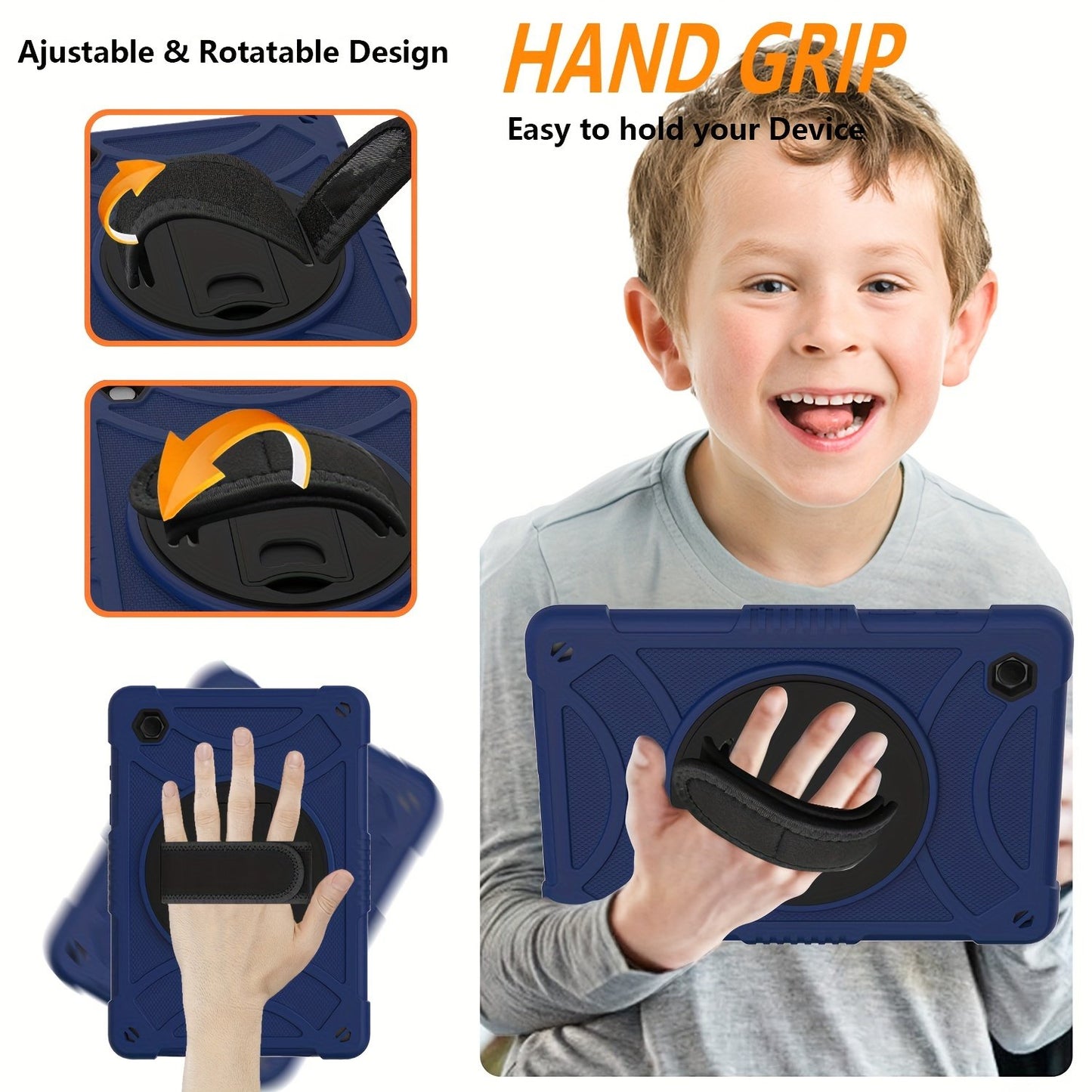 Protective case for samsung galaxy Tab A8 10.5 inch 2021, X200/X205/X207 Case with kickstand, Heavy Duty Shockproof Hard Hybrid Protective, 360° Rotating design with shoulder strap