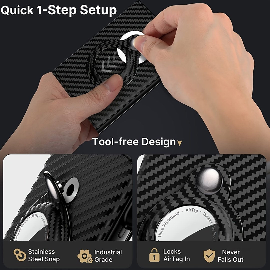1pc Men's Carbon Fiber Magnetic Card Holder, With Airtag Holder, Leather RFID Three-fold Automatic Card Holder With Zipper Coin Purse