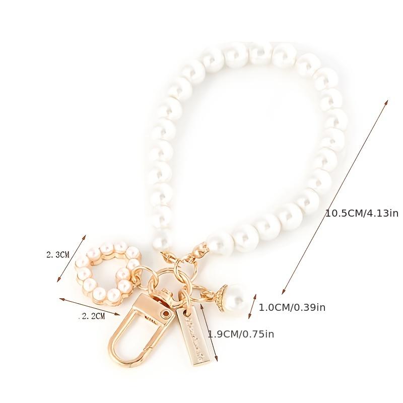Faux Pearl Beaded Wristlet Phone Lanyard Strap Cord Cute Shell Heart Bracelet Key Chain Purse Bag Charm Earbud Case Cover Accessories Women Girls Gift