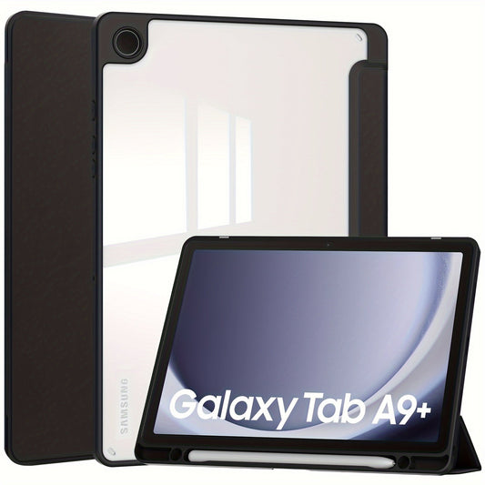 Acrylic Triple Fold Transparent Protective Cover with Pen Slot for Samsung A9 Plus