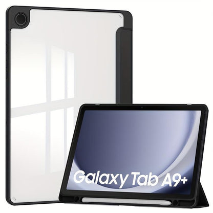 Acrylic Triple Fold Transparent Protective Cover with Pen Slot for Samsung A9 Plus