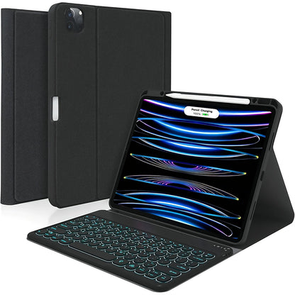 For IPad Pro 12.9 Inch Case With Keyboard Compatible For IPad 12.9-inch 2022/2021/2020 (6th/5th/4th Gen) With Pencil Holder, Smart Folio Tablet Cover With 7 Color Backlit Detachable Wireless Keyboard