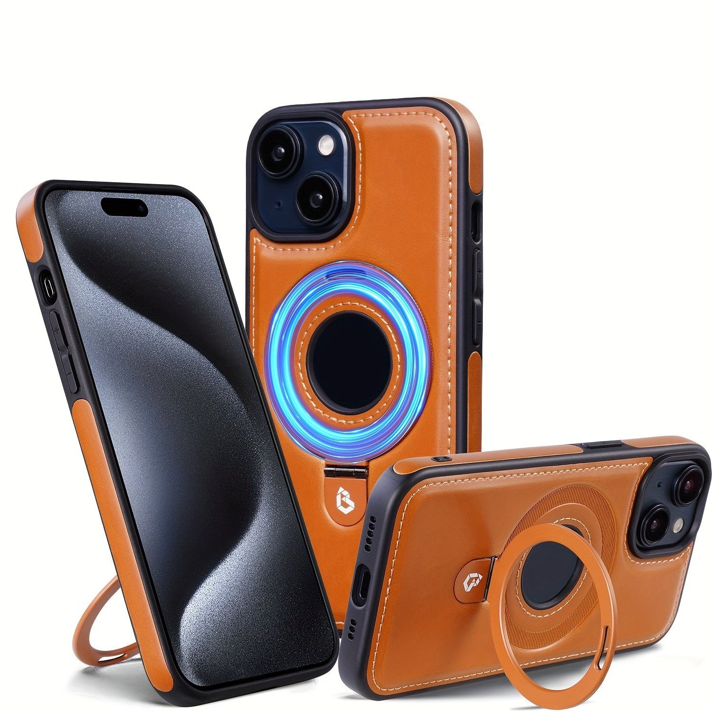 Magnetic Ring Stand Designed For IPhone Case |       Protective Faux Leather Case | Compatible With Wireless Magnetic | For Men Woman
