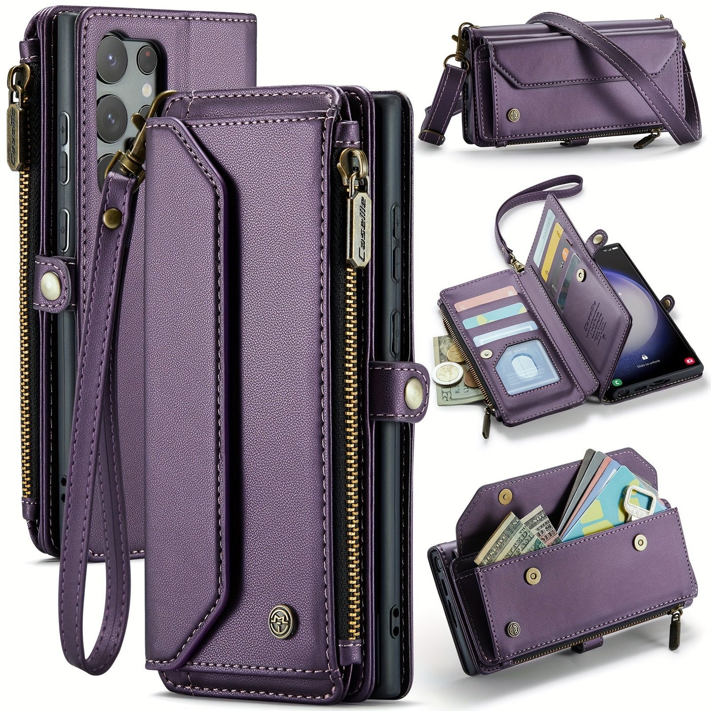 New Flip Wallet Style Phone Case With Zipper, For Samsung Galaxy S10Plus/ S20ultra/ S21plus/S22ultra/S24 Series/S24 Series/A12/A13/ A14/A15/A01S/A53/A54/A71/A72 4G 5G/Galaxy Note 10 Plus/Note20