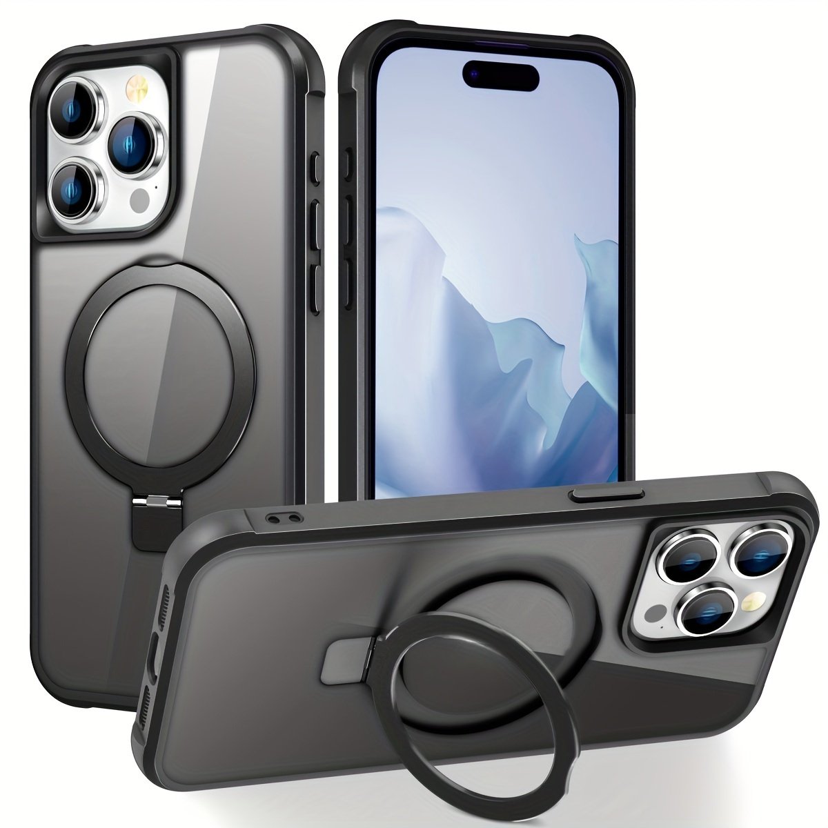 Magnetic For IPhone 15 14 13 12 11 Pro Max Case [Compatible With Magnetic] With Stand, [Military Grade Drop Protection] Shockproof Translucent Back Slim Protective Phone Case (2023)
