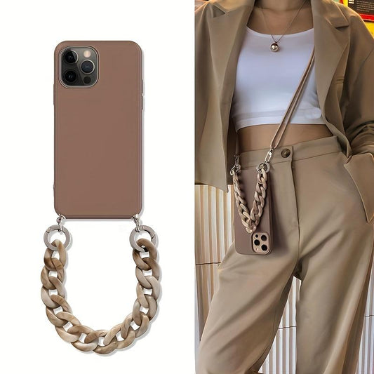 Marble Chain Silicone Case for iPhone 14/13/12 Pro Max - Stylish Crossbody Lanyard Necklace Cover!