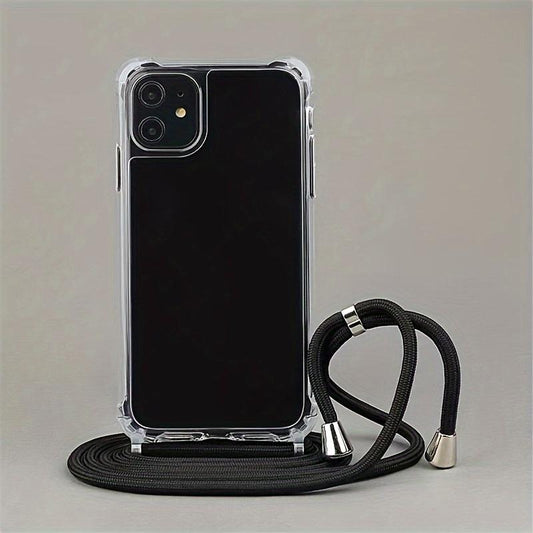 Crossbody Necklace Cord Lanyard Transparent Hard Case For iPhone 14 13 12  11 Pro Max Plus Clear Soft transparent Back Cover