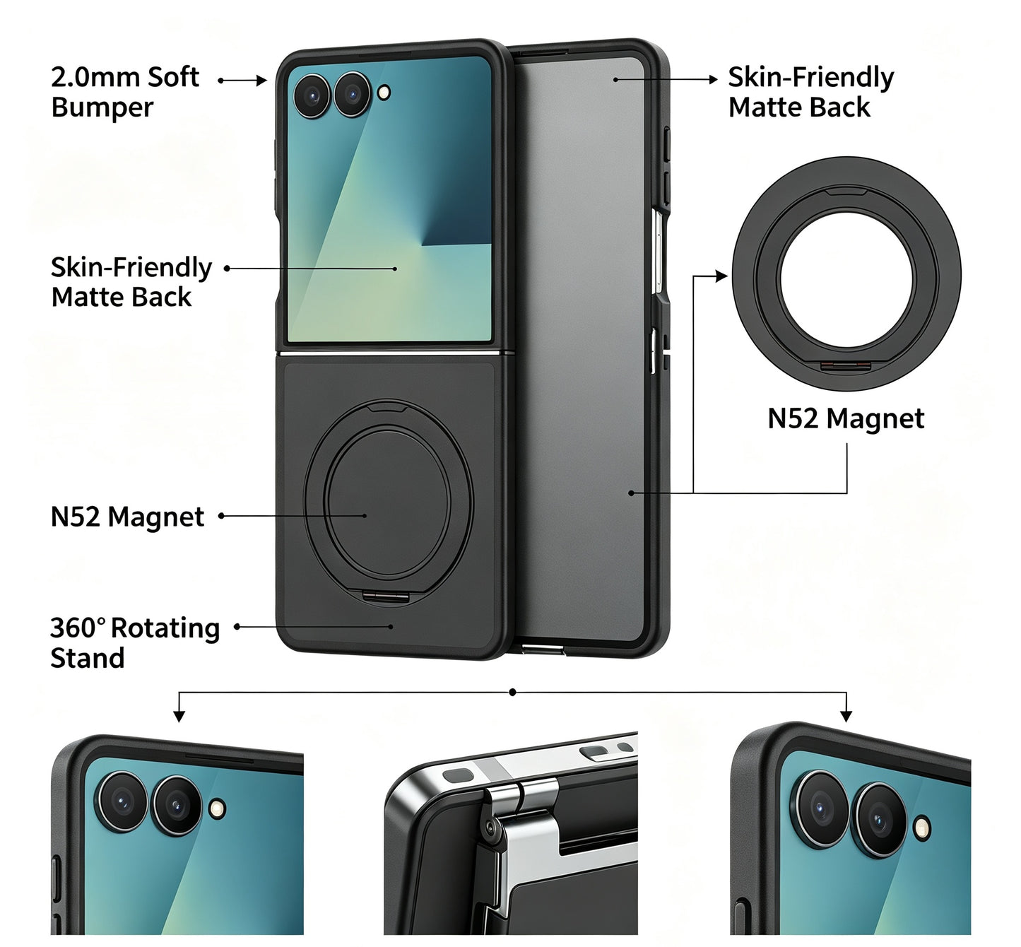 2.0mm Silver Shield Skin-Feel Magnetic Case for Samsung Z series, 360° Rotatable Stand