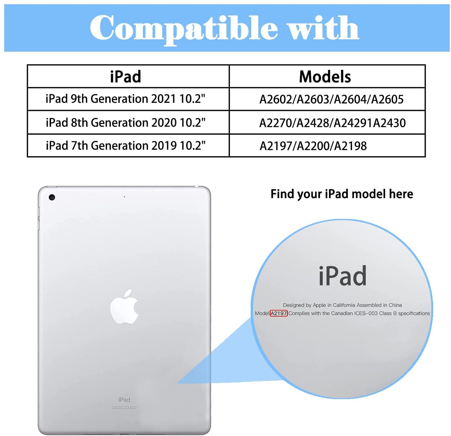 iPad Case 10.2 inch, PU Leather Card Slot Smart Cover for iPad 7/8/9