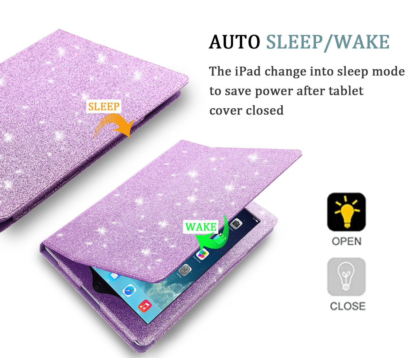 Glitter Smart Cover，iPad Case 9.7 inch  for iPad 2/3/4 generation