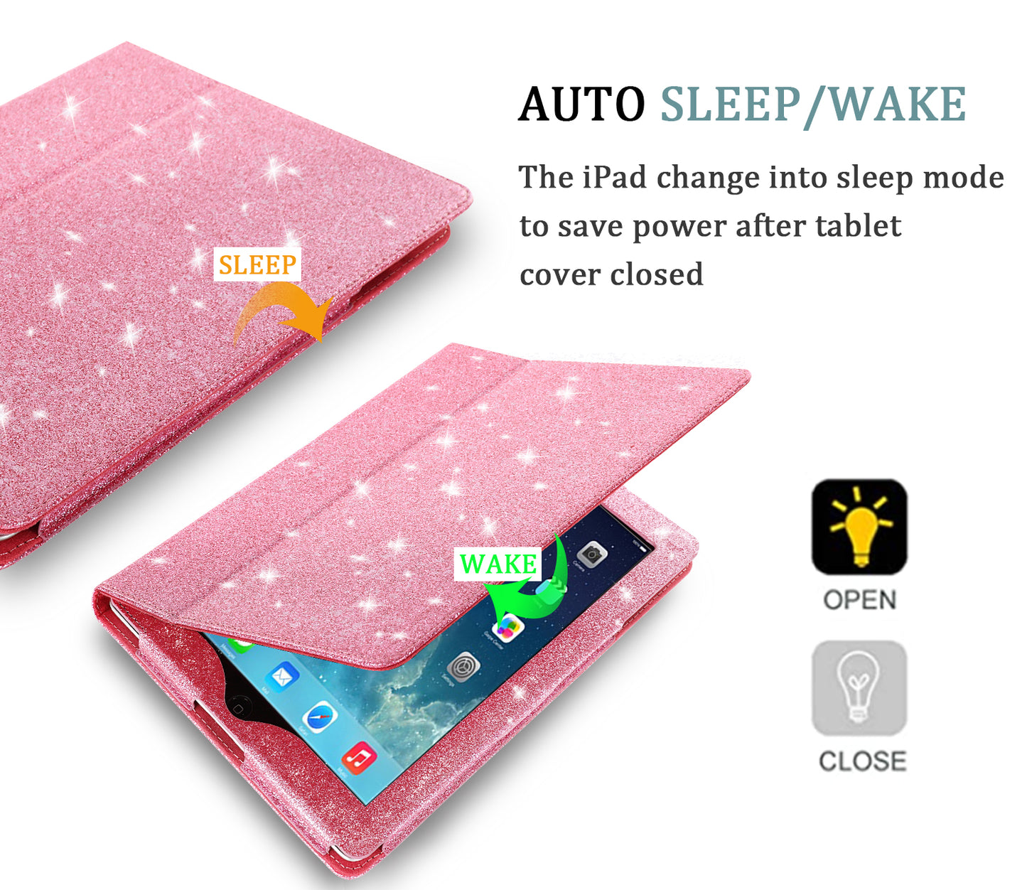 Glitter Smart Cover，iPad Case 9.7 inch  for iPad 2/3/4 generation