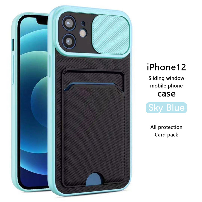 Suitable for iPhone12 Pro max case lens protection push window card all-in-one card case mobile phone case