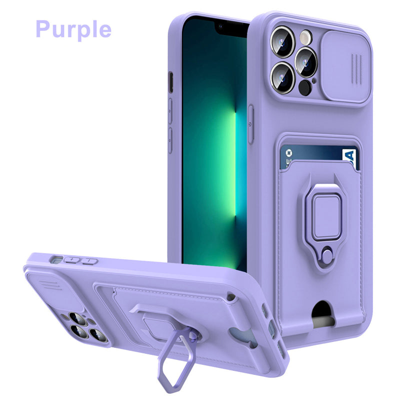 Casing Soft TPU Case IPhone 13 /13Pro/13Pro Max Push cover to protect the lens, mobile phone holder, card holder, three-in-one