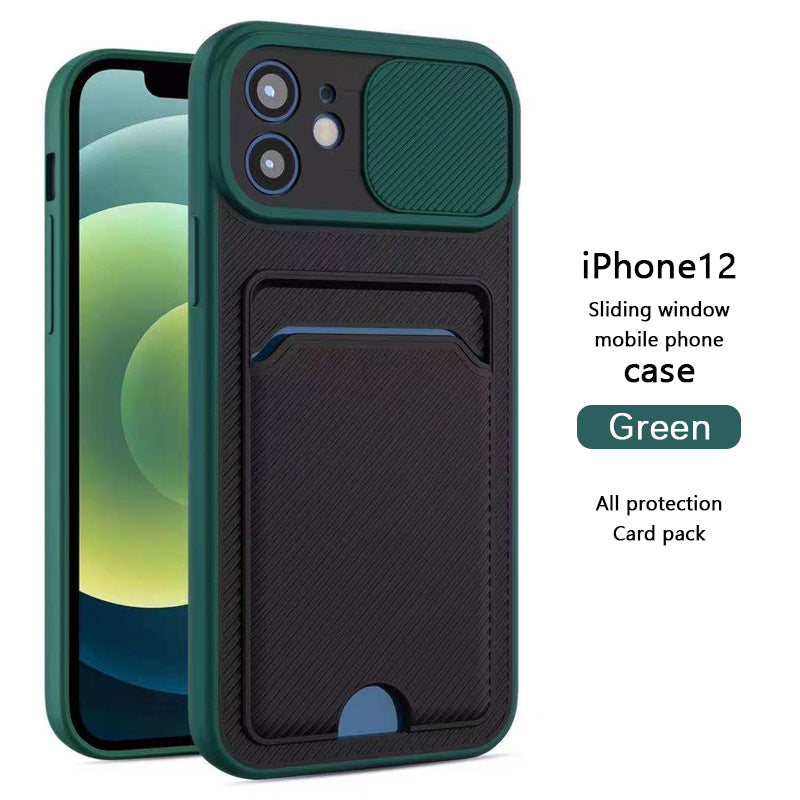 Suitable for iPhone12 Pro max case lens protection push window card all-in-one card case mobile phone case
