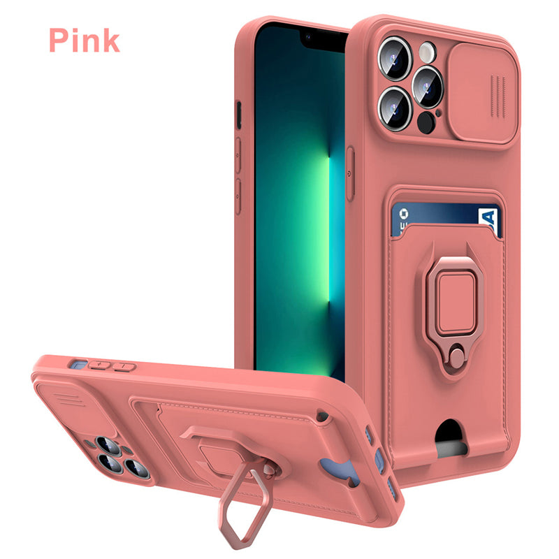 Casing Soft TPU Case IPhone 13 /13Pro/13Pro Max Push cover to protect the lens, mobile phone holder, card holder, three-in-one