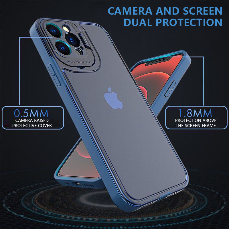 Lens flip bracket phone case for iPhone 12 /12pro/12Pro Max casing protect camera anti drop Translucent Hard Frosted Back Shockproof phone case